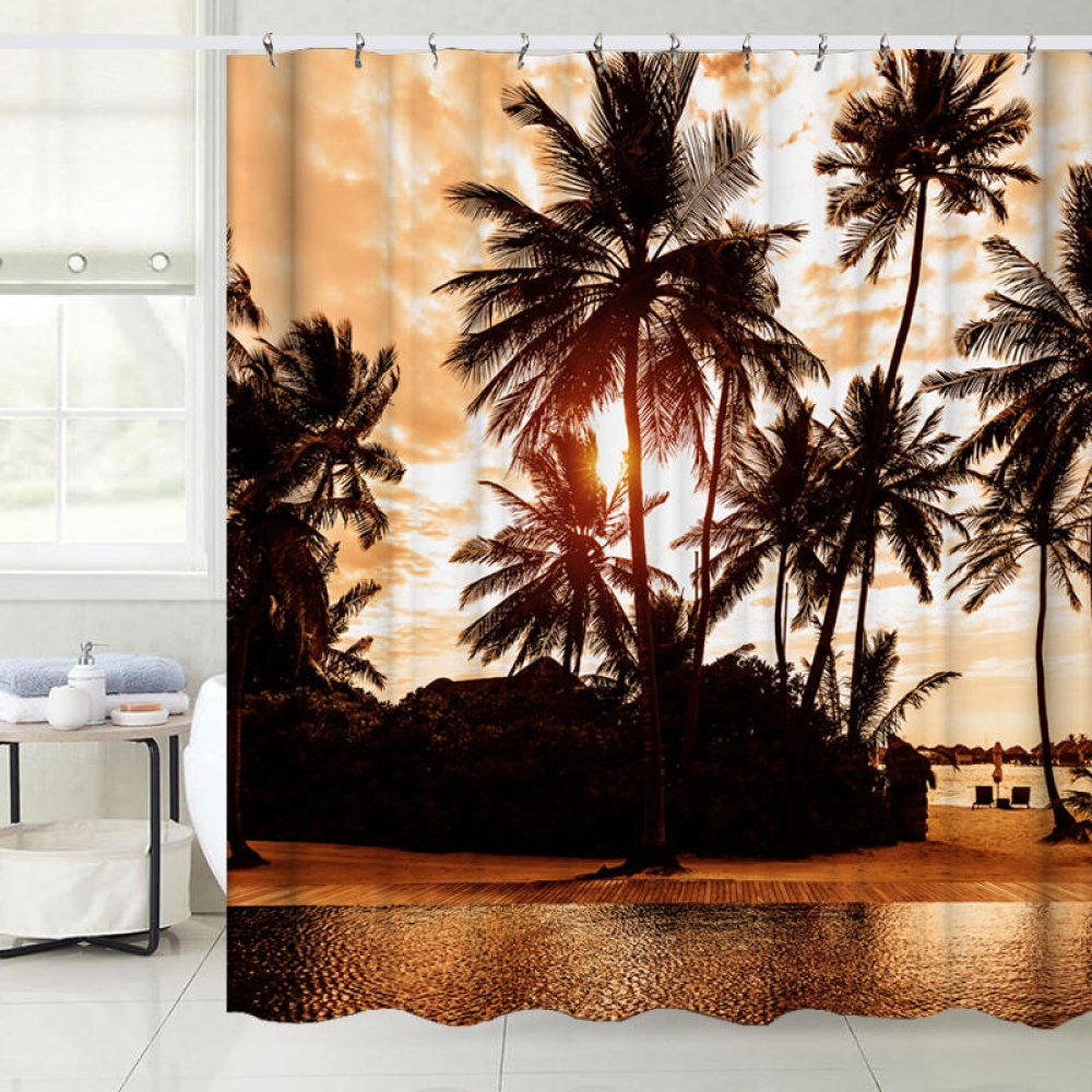 180*180cm Tropical Design Bathroom Shower Curtain 3pcs Carpets Bathroom Bath Mat Set - 1 - Image 2