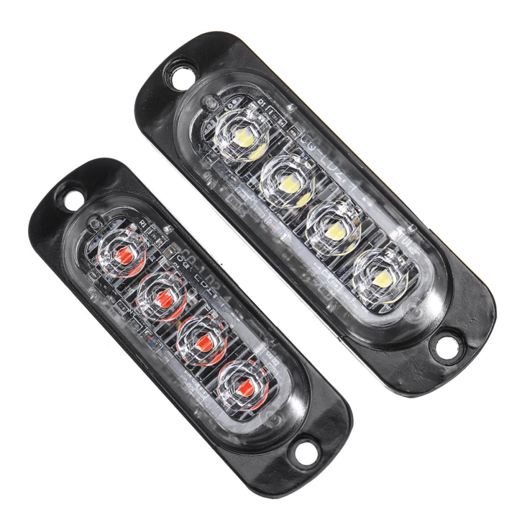 12W 4 LED Flash Strobe Warning Light Emergency Lamp Red/White 12/24V For Car Truck Motorcycle - White - Image 2