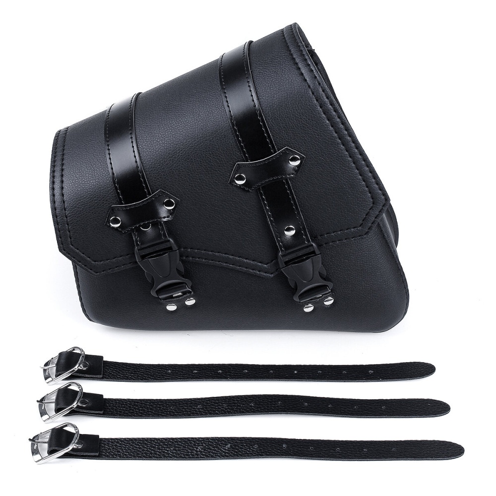 Motorcycle Saddlebags 3 Quick Release Buckle Black PU Leather Waterproof Universal - Left - Image 2