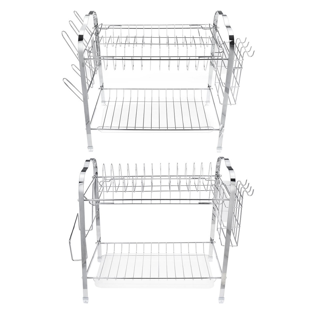 2 Tiers Dish Drying Rack Stainless Steel Over Sink Kitchen Cutlery Bowl Storage Holder - A - Image 2