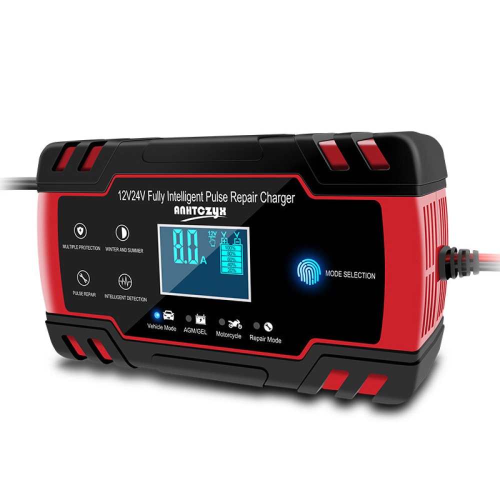 12V/24V 8A Touch Screen Pulse Repair LCD Battery Charger Red For Car Motorcycle Lead Acid Battery Agm Wet Gel - US Plug - Image 2