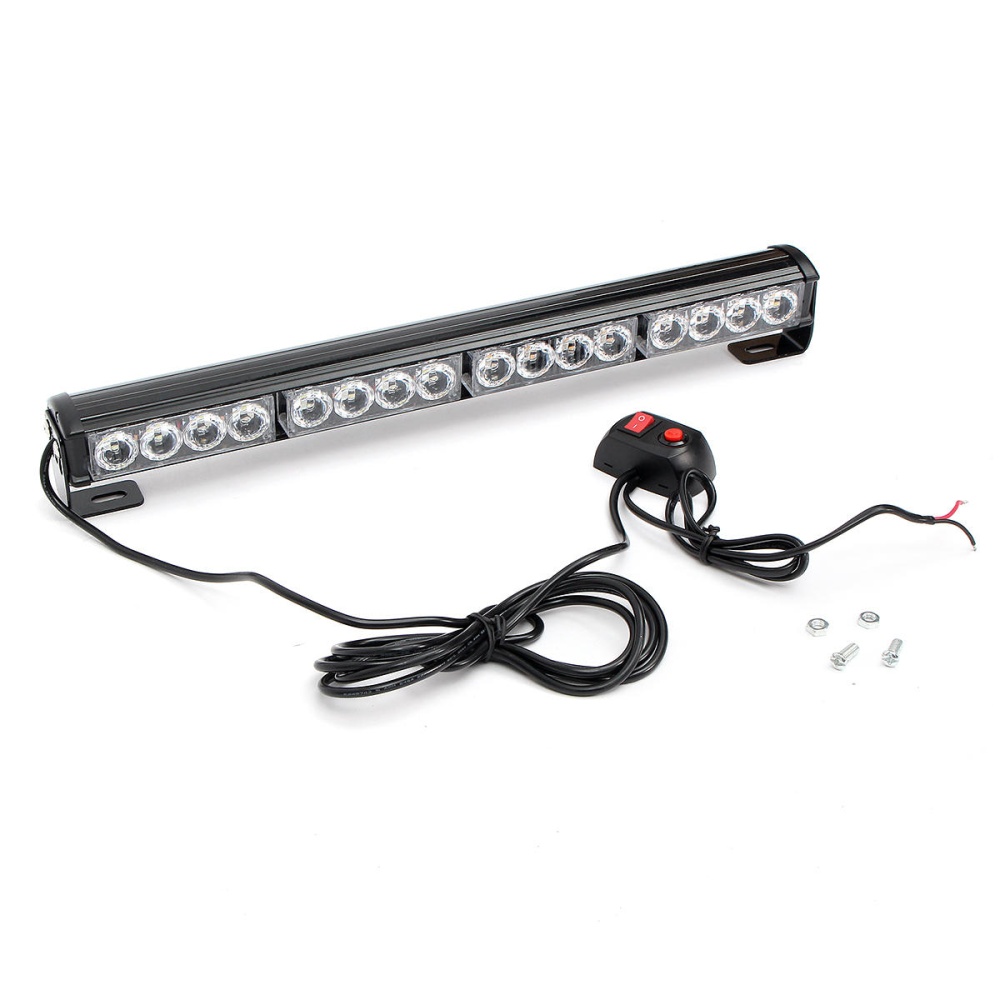 18Inch 16LED Emergency Traffic Advisor Flash Strobe Light Bar Warning Lamp White+Amber Color with Switch - Image 2