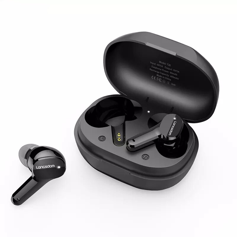 Langsdom T26 TWS 5.0 Earphone Mini Stereo Wireless Touch Control Long Battery Life Waterproof Earbuds High Sound bluetooth Earphone for iPhone Androi