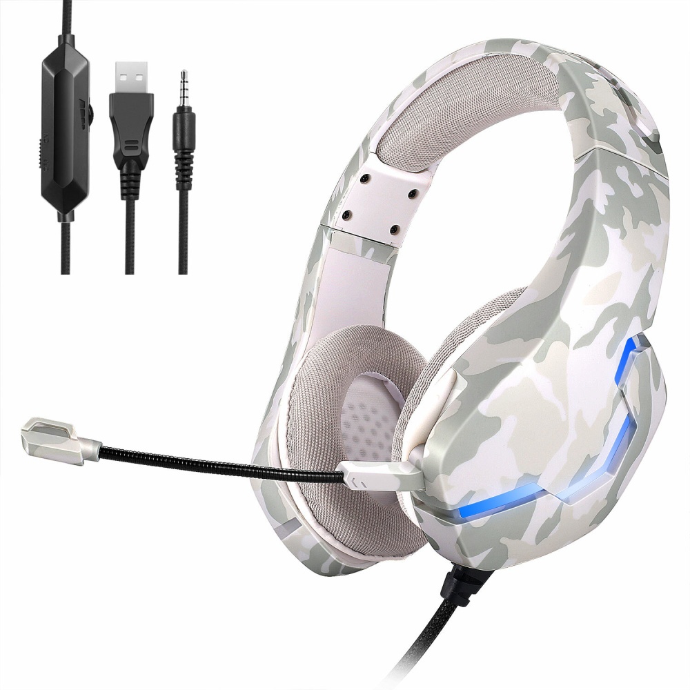 Bakeey J10 Gaming Wired Headphone Earphones Over-ear Headset Deep Bass Stereo Casque with Microphone for PS4 PS5 for xbox - White