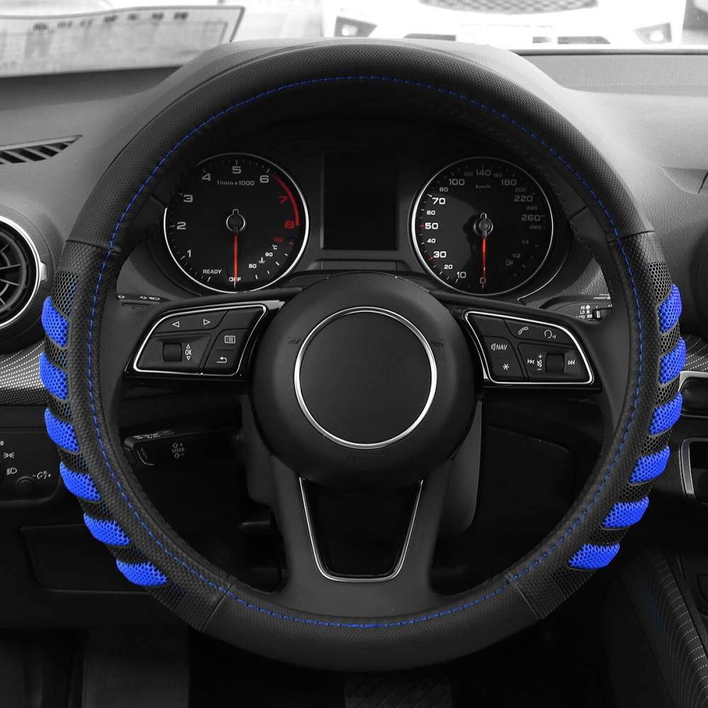 38cm PU Leather Universal Blue / Red Car Steering Wheel Cover Hand Pad Buffer - Red - Image 2