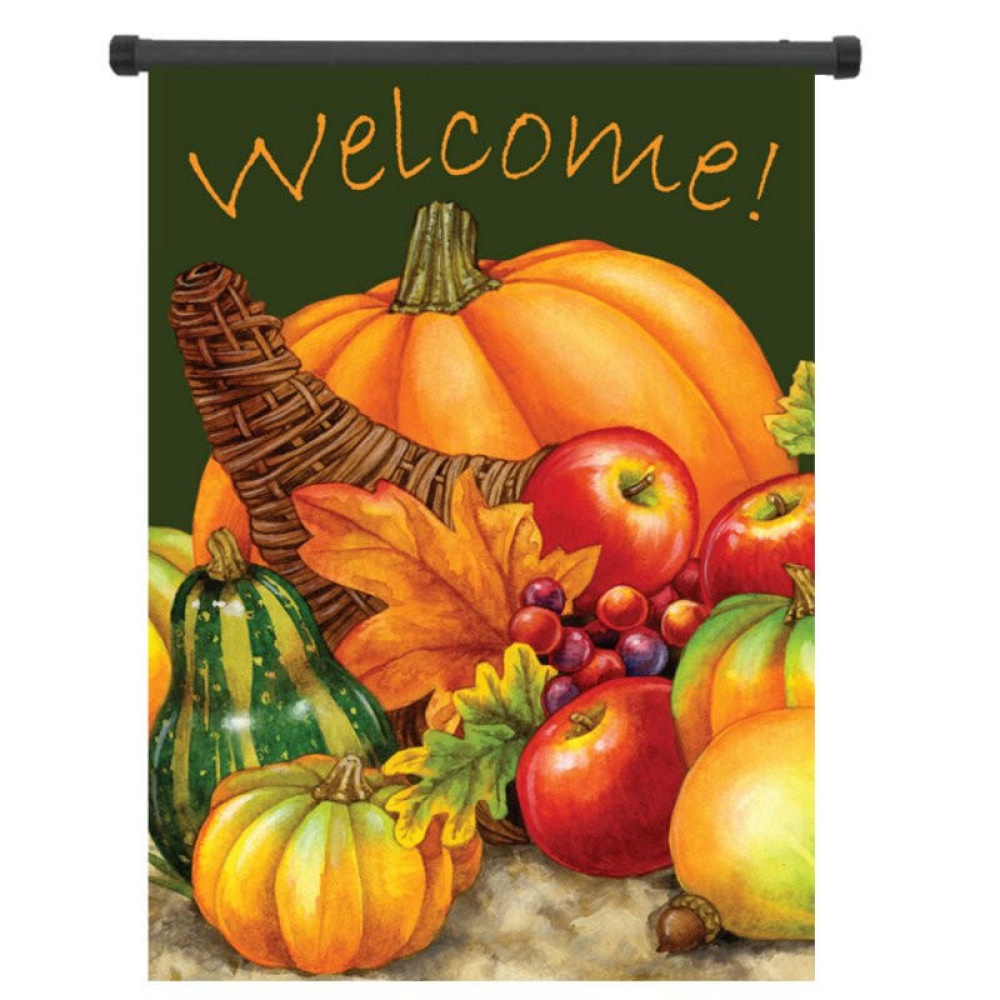 28" x 40" Pumpkin Harvest Cornucopia Welcome Autumn Fall Garden Flag Yard Banner Decorations - Image 2