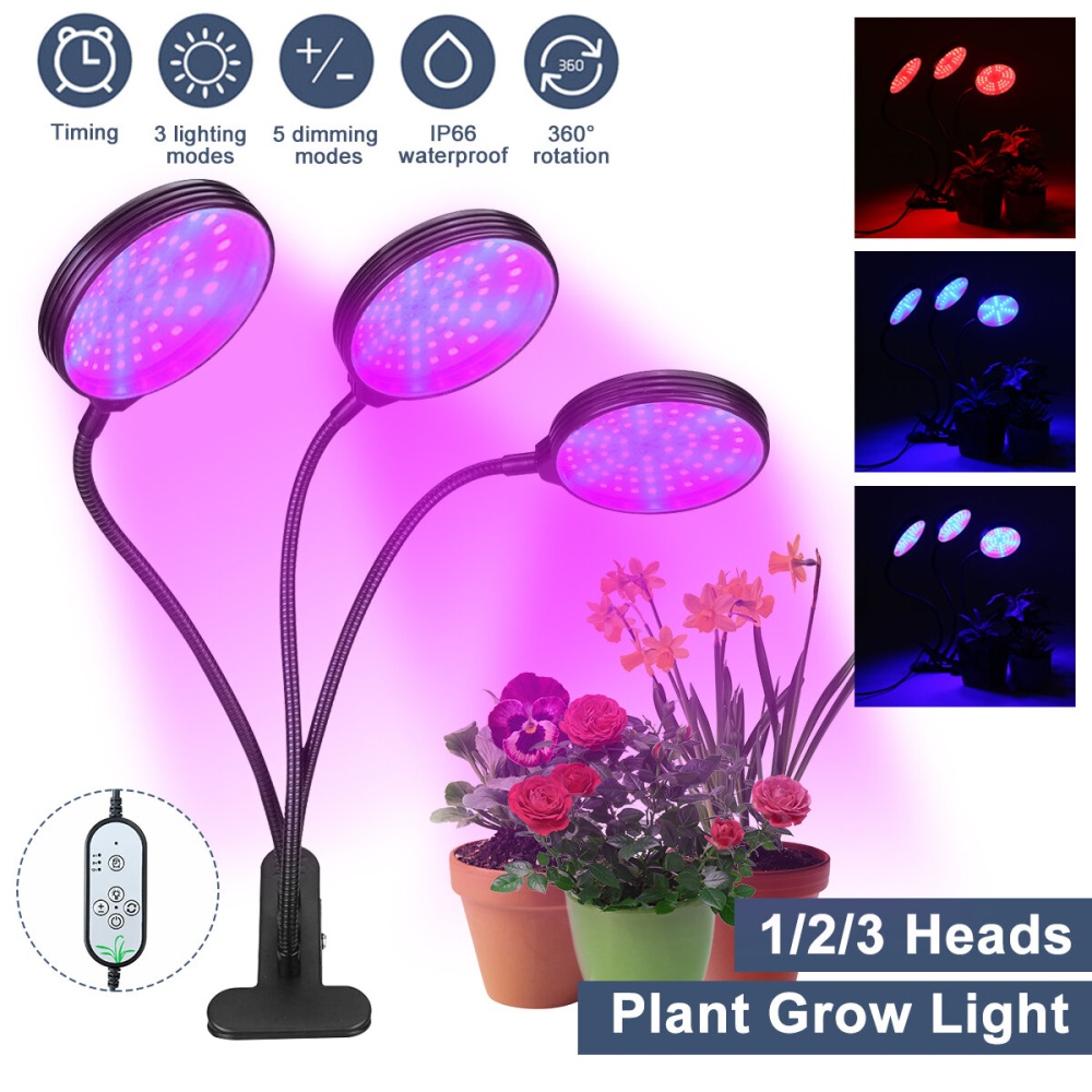 1/2/3 Head Plant Grow Light Head LED Lamp Hydroponics Greenhouse Garden 360° Flexible Indoor Dimmable - US Plug 1 Head - Image 2