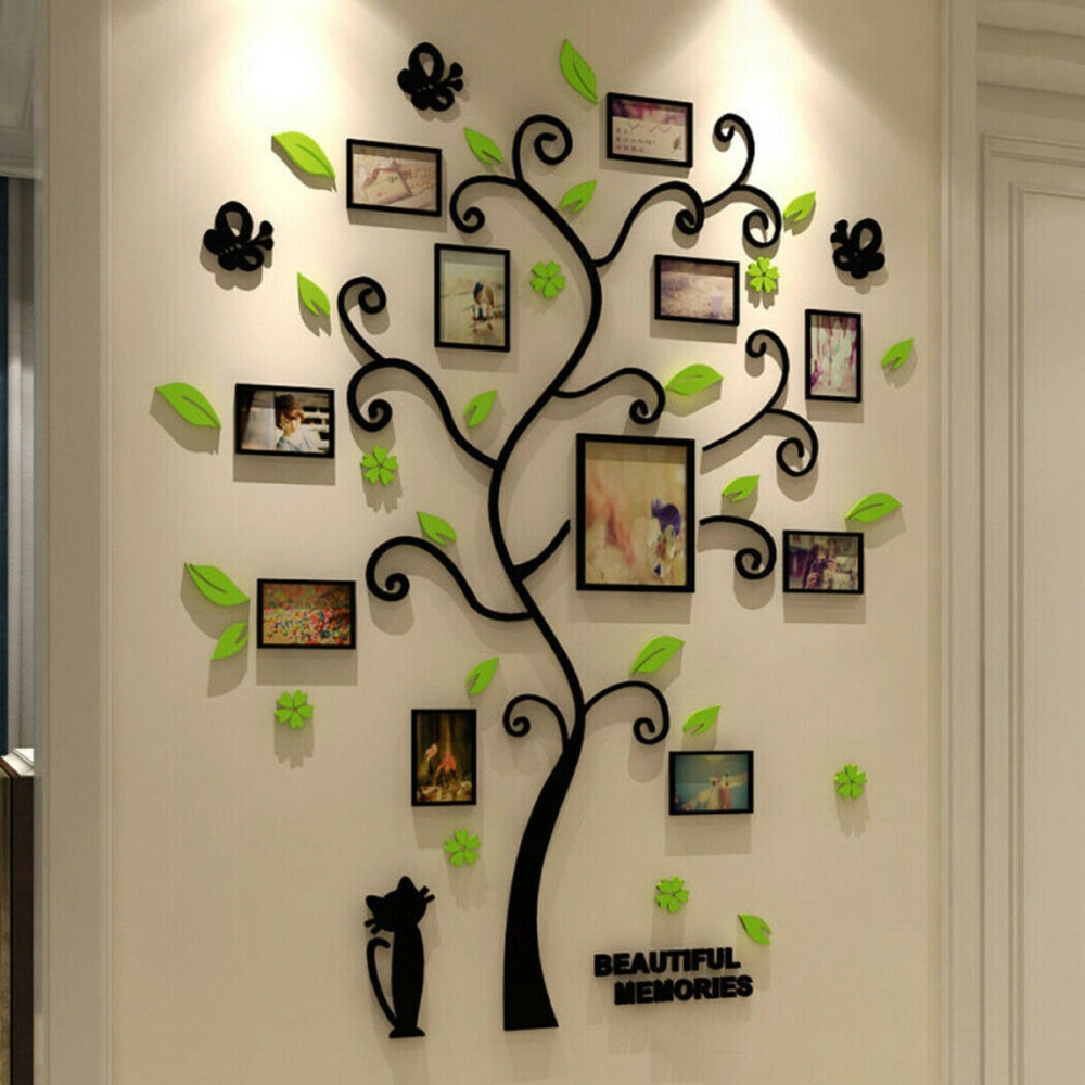 Photo Picture Frame Family Tree 3D Acrylic Home Wall Sticker Removable Decoration - Black S - Image 2