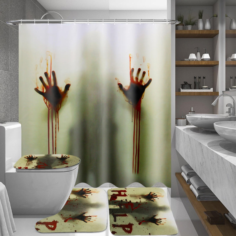 180x180cm Bloody Hands Bathroom Waterproof Shower Curtain Non-slip Mats Bath Carpets Toilet Cover Floor Mat  Gift - A - Image 2