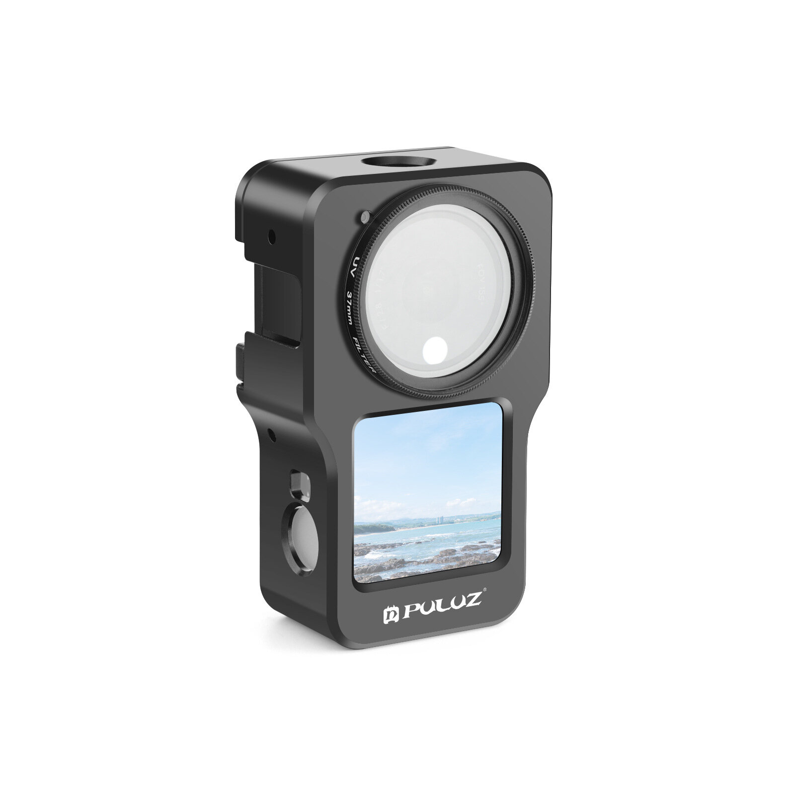 PULUZ Housing Shell CNC Aluminum Alloy Protective Cage with 1/4 inch 3/8 inch Hole Cold Shoe for DJI Action 2 Sport Action Camera - Silver - Image 2