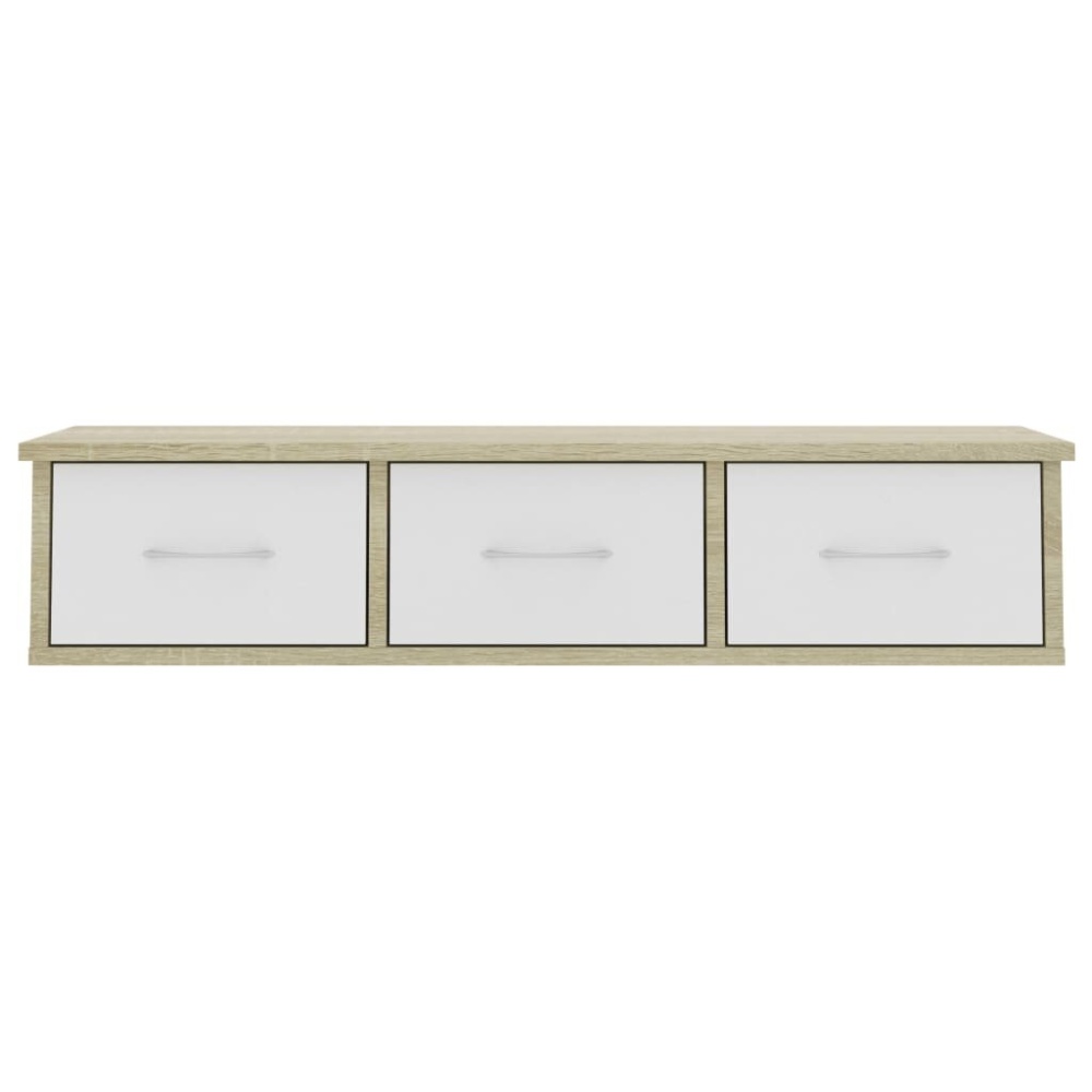 Wall-mounted Drawer Shelf White and Sonoma Oak 34.6"x10.2"x7.3" Chipboard - Image 2