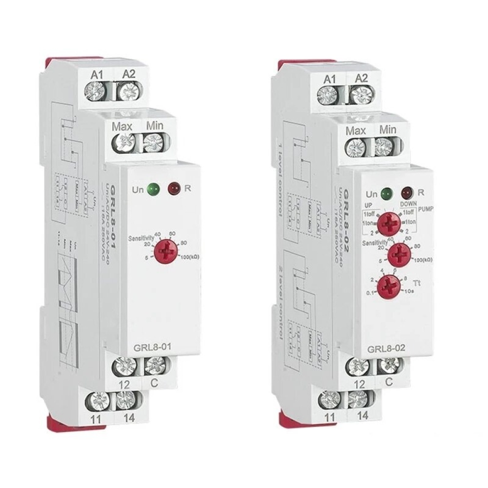 GEYA GRL8-01 02 10A AC/DC 24-240V Water Level Controller 2 Level Mode Relay Liquid Monitoring Relay - GRL8-01