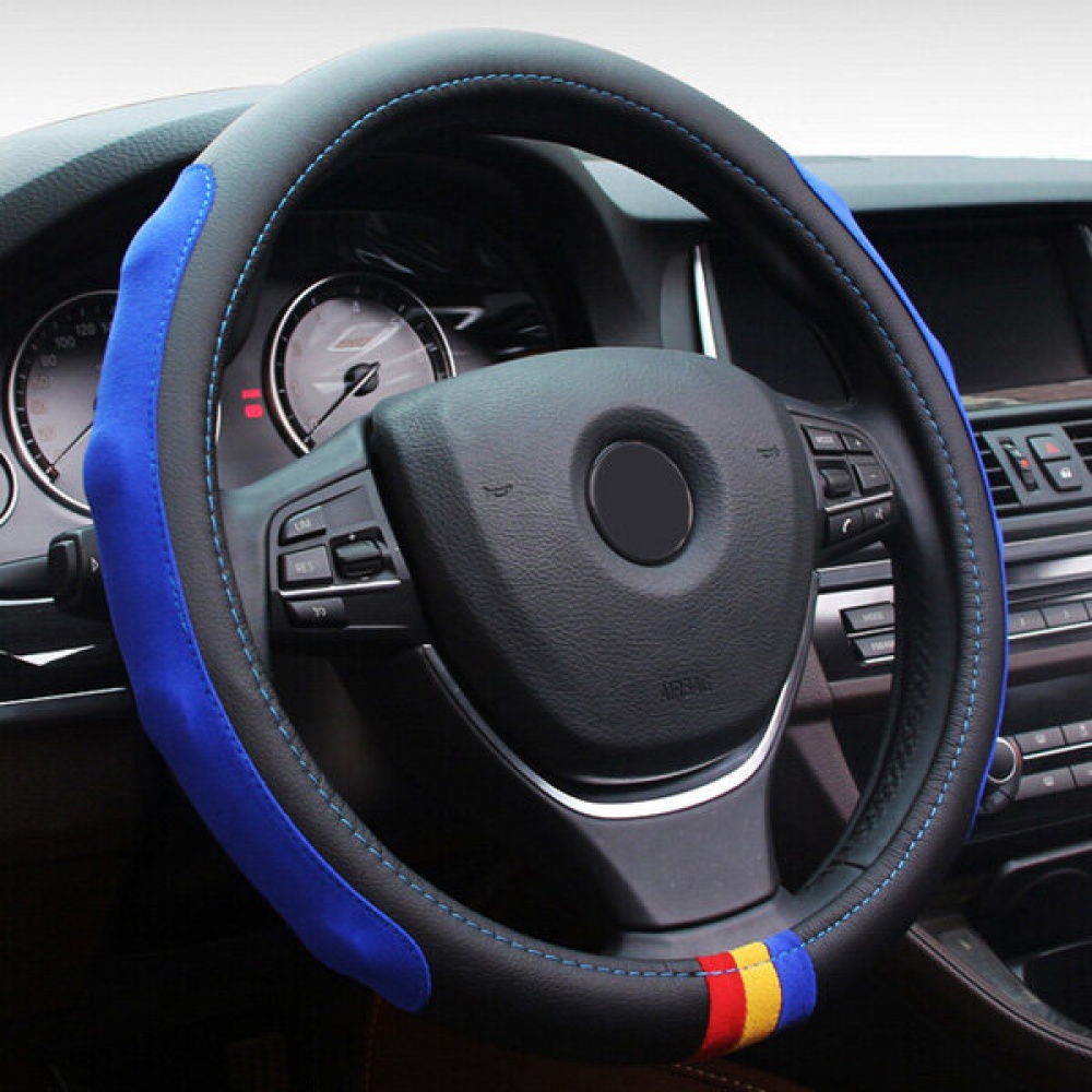 Universal 38cm Car Leather Car Steel Ring Wheel Cover Multicolours - Blue - Image 2