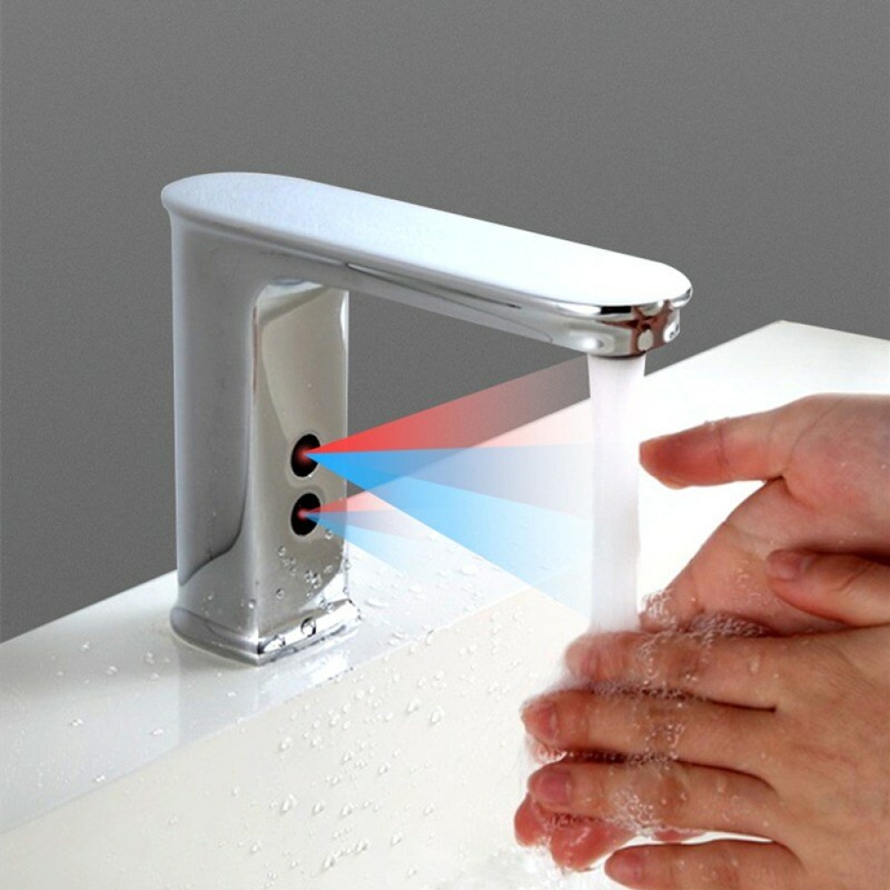 RONGWO Automatic Infrared Sink Faucet Touchless Free Sensor Faucet Handfree Water Saving Inductive Electric Hot Cold Basin Faucet - AC Power - Single - Image 2