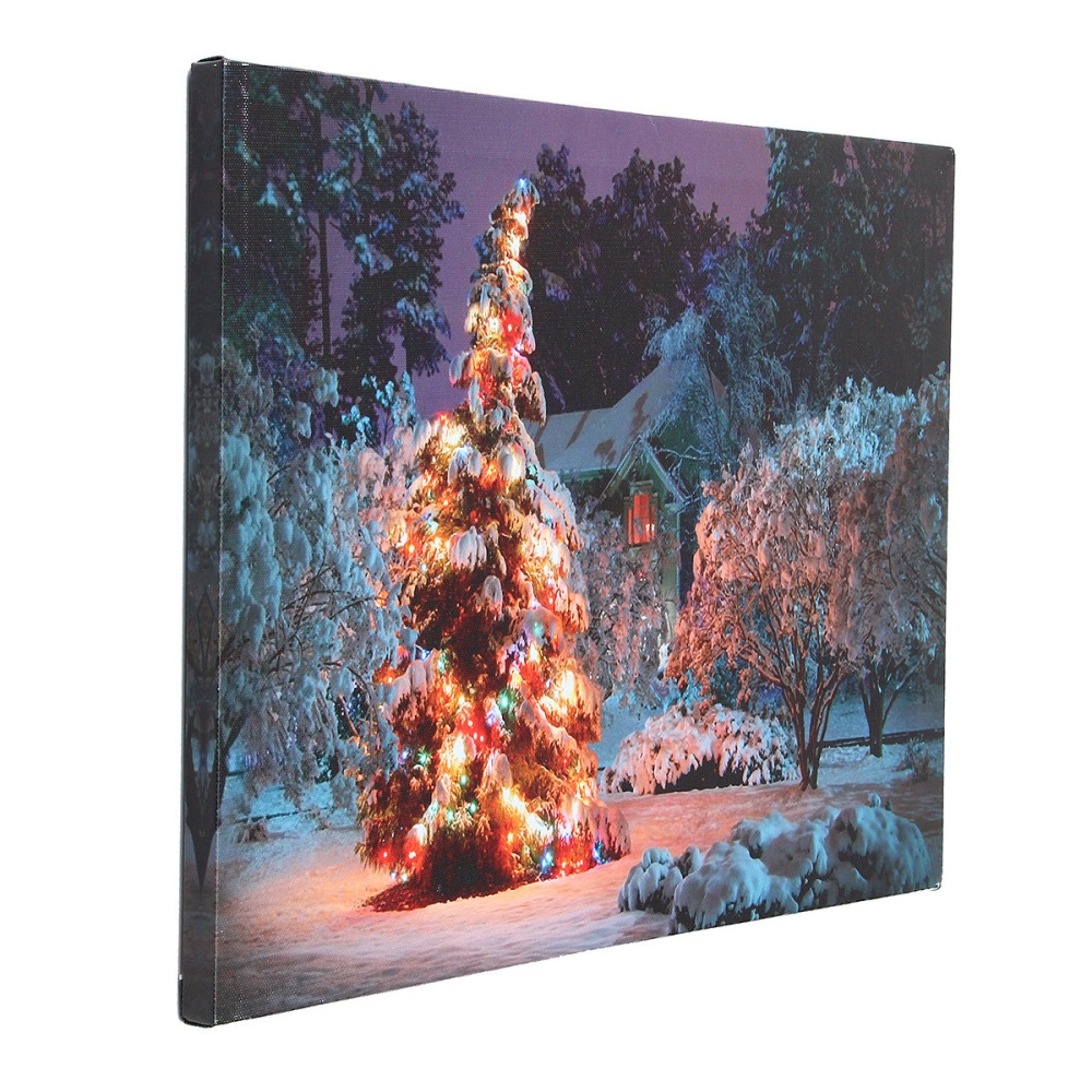 40 x 30cm Battery Operated LED  Snowy House Front Tree Xmas Canvas Print Wall Art - #2 - Image 2