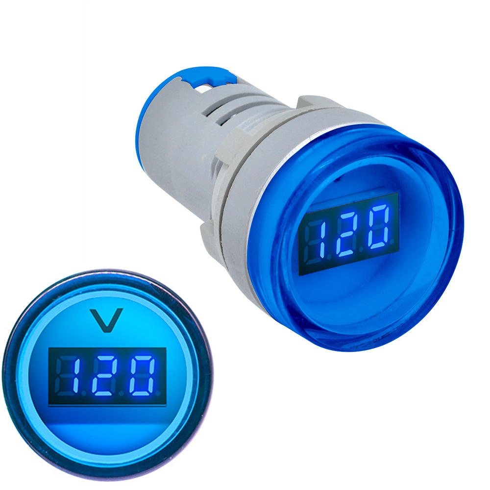 3pcs Blue 22MM AD16 AD16-22DSV Type AC 60-500V Mini Voltage Meter LED Digital Display AC Voltmeter Indicator Light/Pilot Lamp 110V 220V