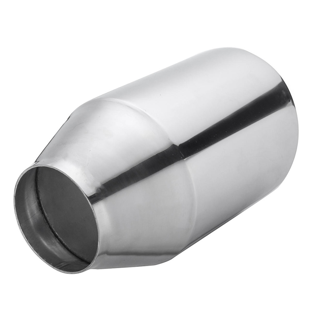 Universal Stainless Steel Exhaust Muffler Double Wall Round Slant 2.5 Inch Inelt 4 Inch Outlet - Image 2