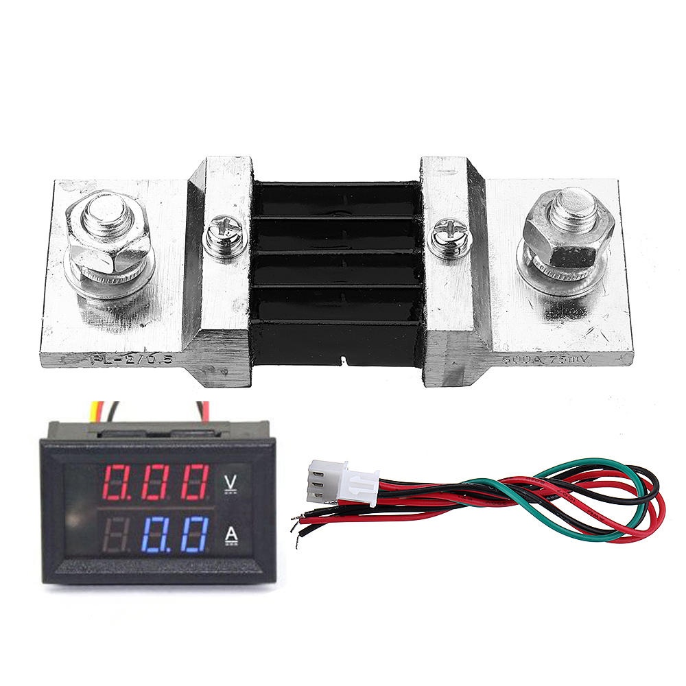 DC 0-300V 500A Voltage Current Panel Meter Digital Blue Red Dual LED Voltmeter Ammeter With 500A/75mV Shunt