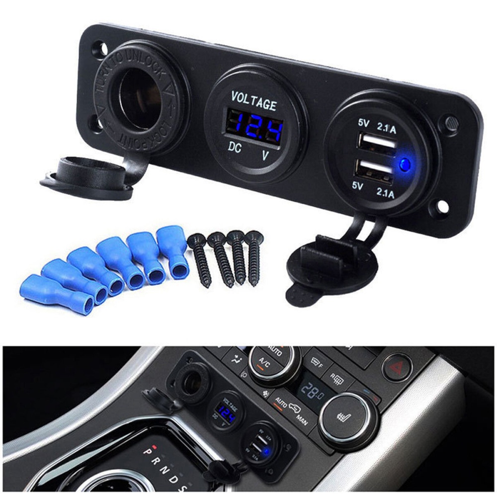 12V 2.1+2.1A Blue LED Rocker Switch Panel Dual USB Charger Power Socket Voltmeter Voltage Display For Car Boat RV - Image 2