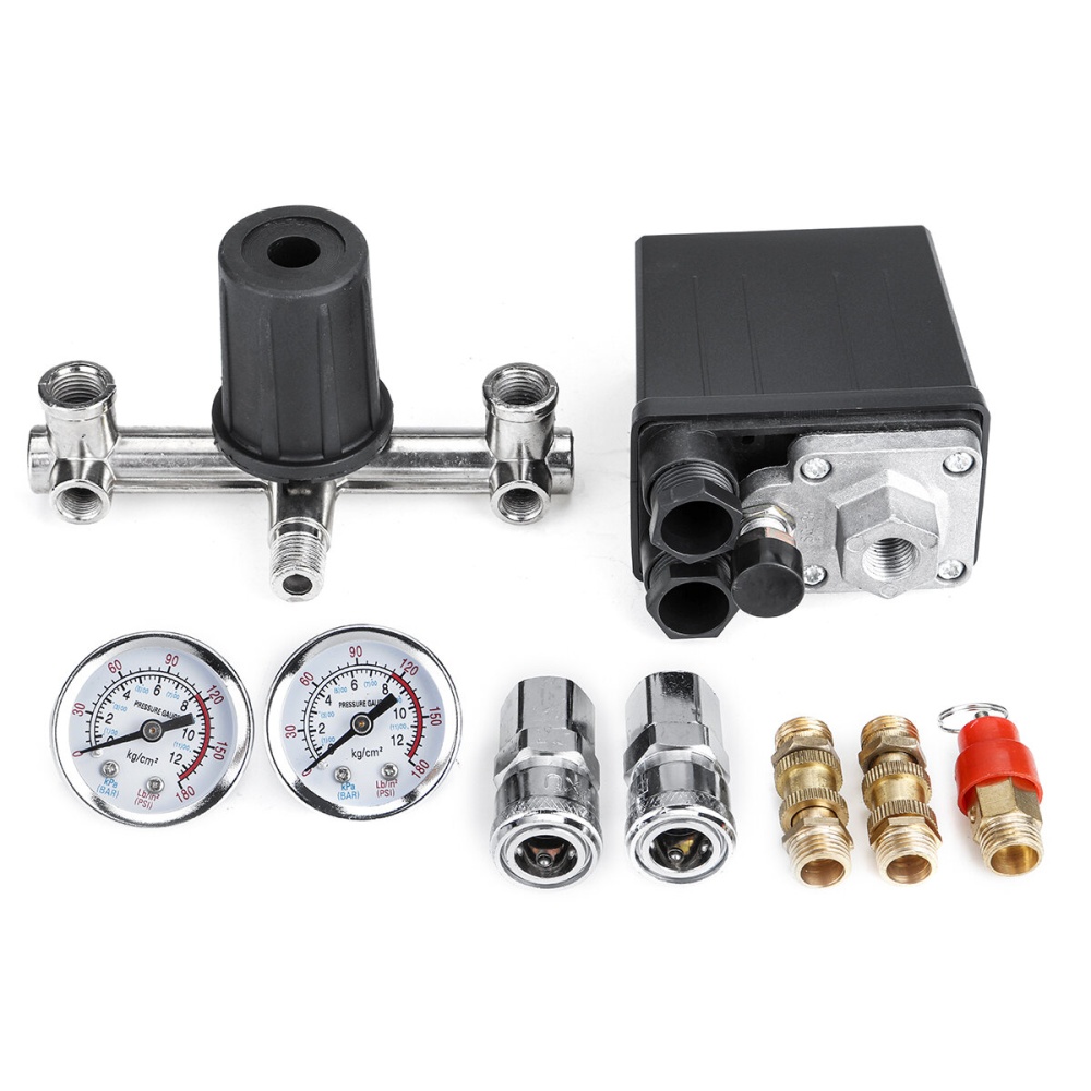 220V Air Compressor Pressure Switch Control Valve Manifold Regulator Gauges - Image 2