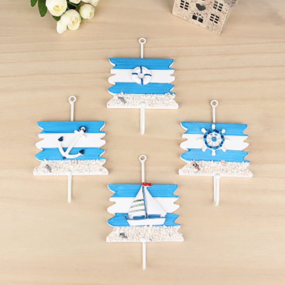 KC-WH04 Nautical Wood Hook Wall Mount Mediterranean Bedroom Bathroom Hat Key Door Hanger - 4