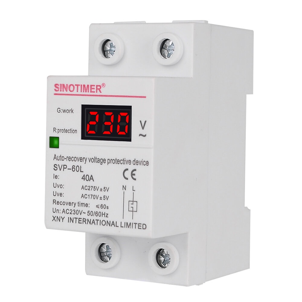 SINOTIMER SVP-60L 230V AC 40A Digital Din Rail Automatic Recovery Over Under Voltage Protector with Voltmeter Display - Image 2