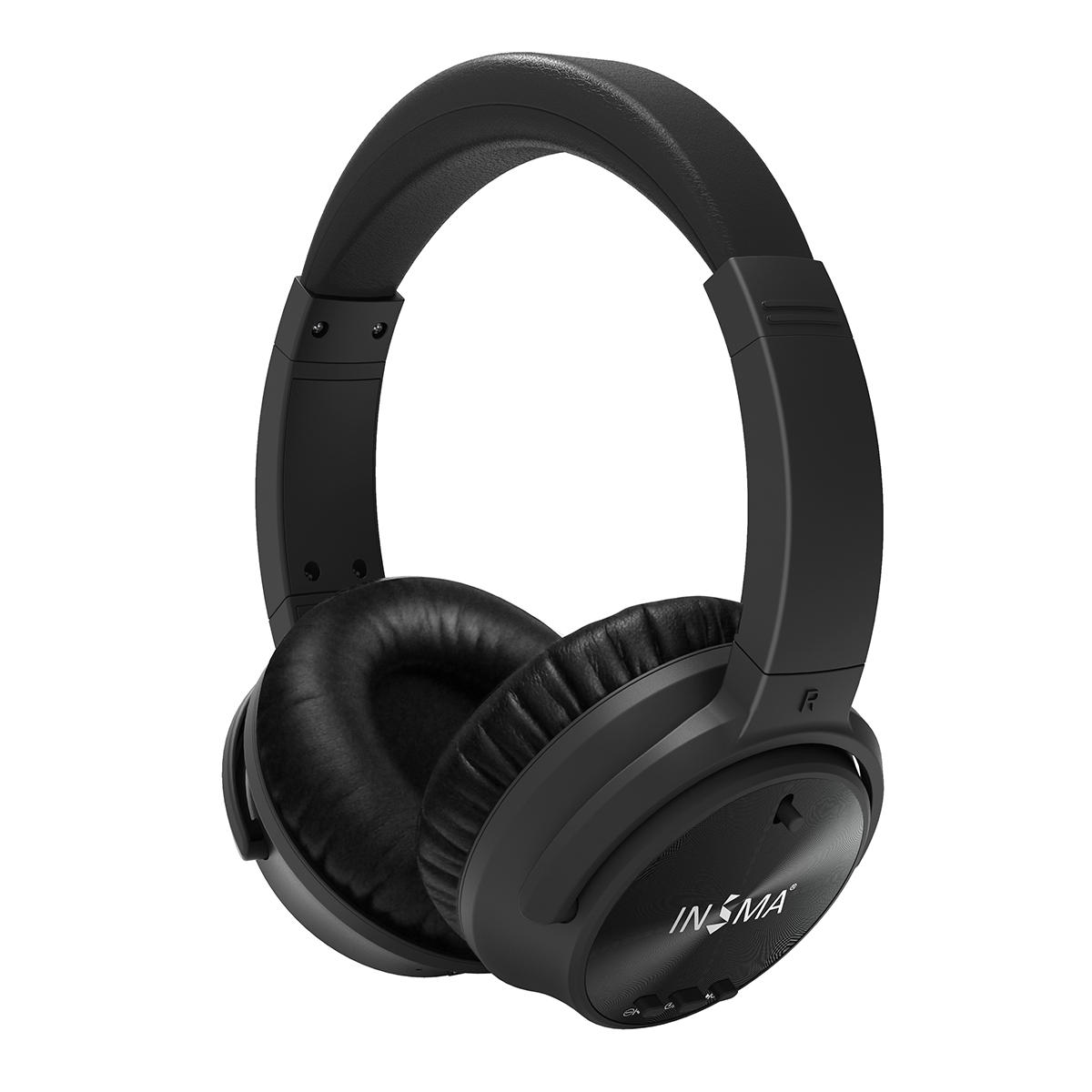 INSMA P1 Active Noise Cancelling bluetooth Headphone Flexible Handsfree Binaural Call Wired Headset With HD Mic - Black