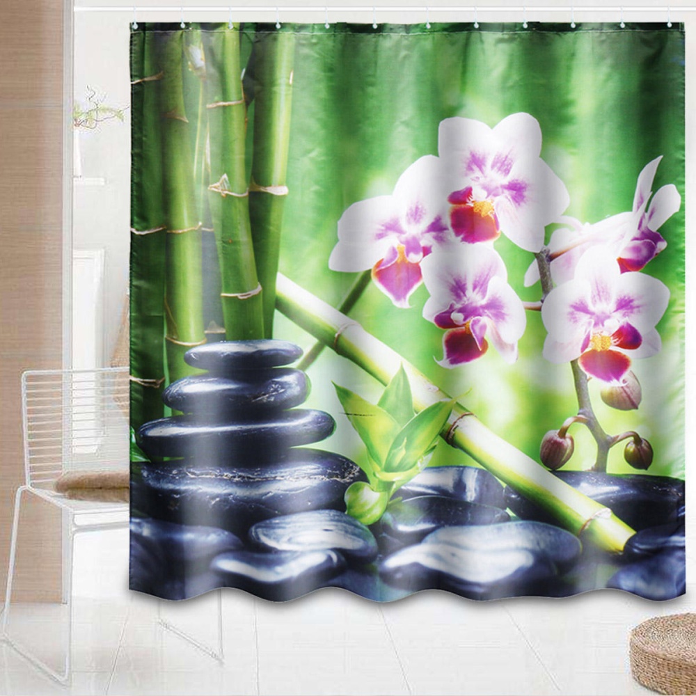 180x180CM Bamboo Pebble Orchid Toilet Rug Mat Bathroom Shower Curtain with Hooks - Mats - Image 2