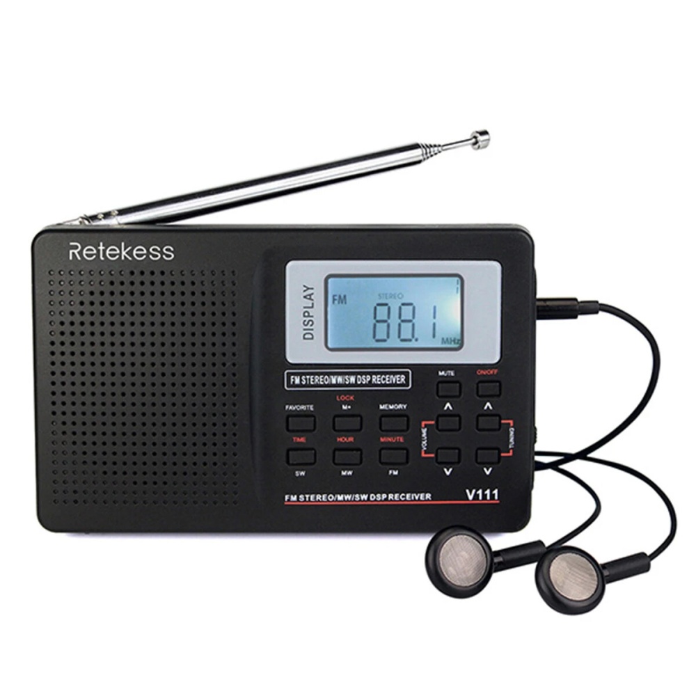 Retekess V-111 Full Bande Radio FM MW SW Recepteur de Station de Radio Stereo Horloge Portable Alarme - une