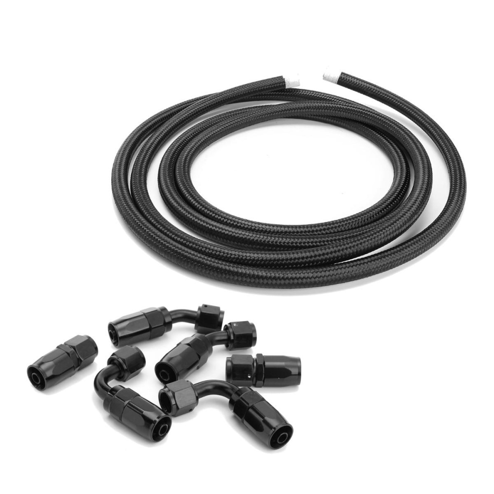 3 Meter AN4 AN6 AN8 AN10 AN12 Stainless Steel Nylon Braided Oil Fuel Line Hose With End Joint Black - Image 2