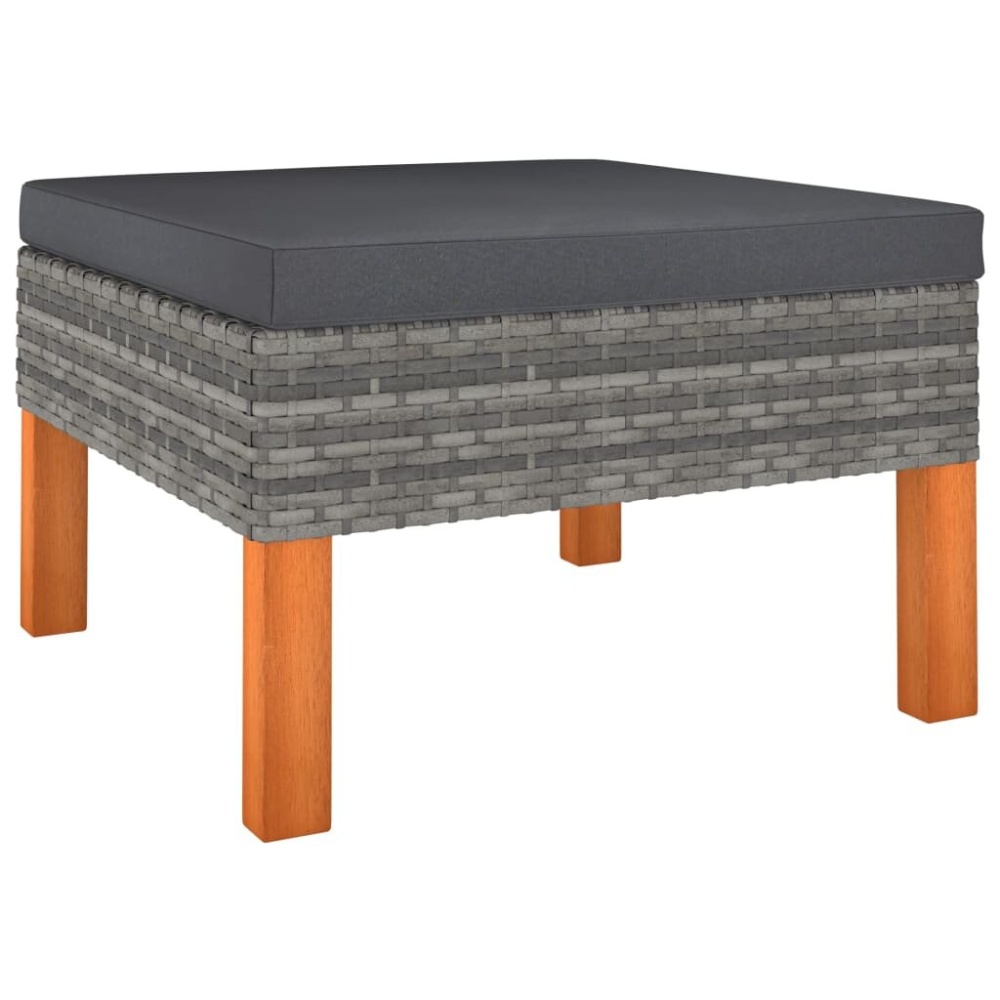 Footstool Poly Rattan and Solid Eucalyptus Wood - Image 2