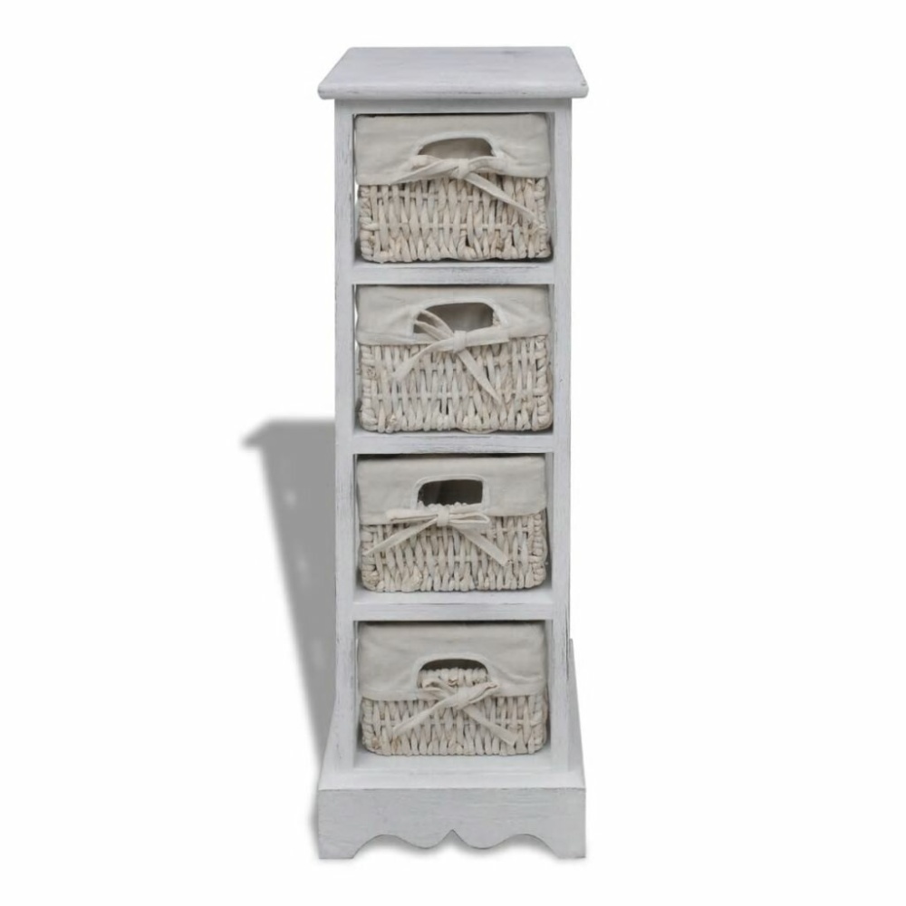 Storage cabinet with 4 weaving baskets wood white - Image 2