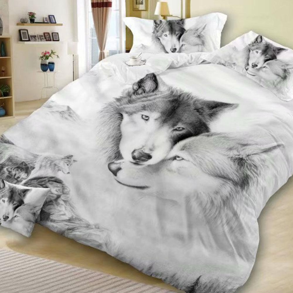 3 PCS Bedding Sets 3D Animal Wolf Head Printing Quilt Cover Pillowcase For Full Size - Image 2