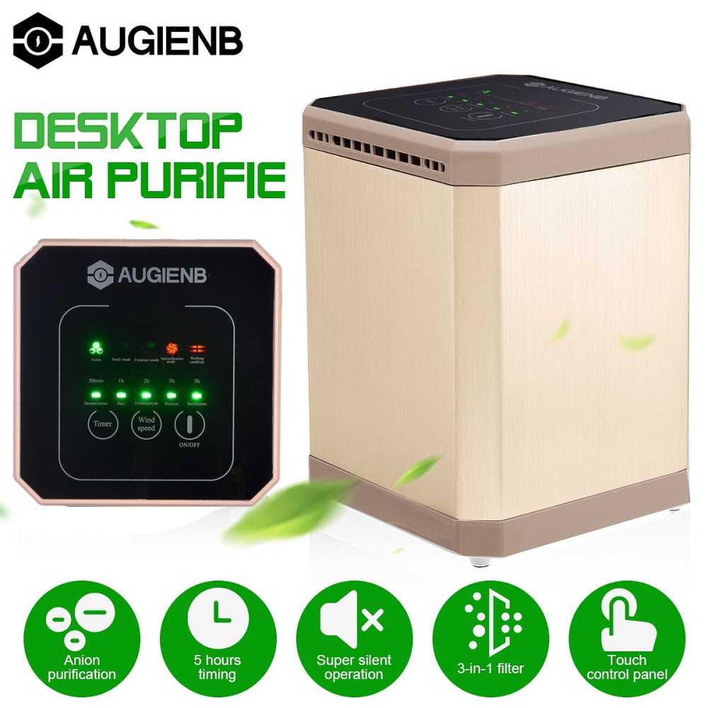 AUGIENB Mini Mulit-function Desktop Air Purifier With 3-in1 Filter Super Silent 5 Hour Timing Fresh Air 1200 Million Negative Ion For Home/Office - E - Image 2