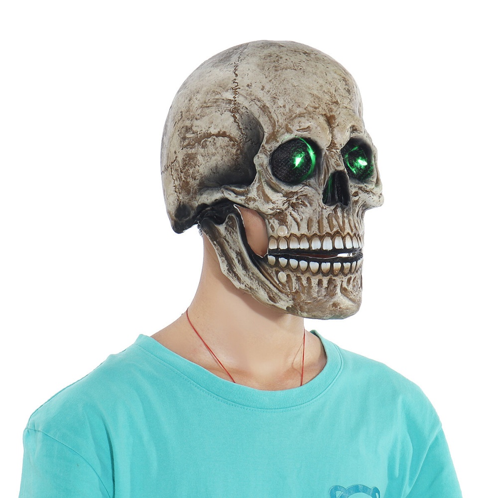 Halloween Movable Mouth Skeleton Mask Cosplay Horror Latex Mask Headgear w/ LED - Grey