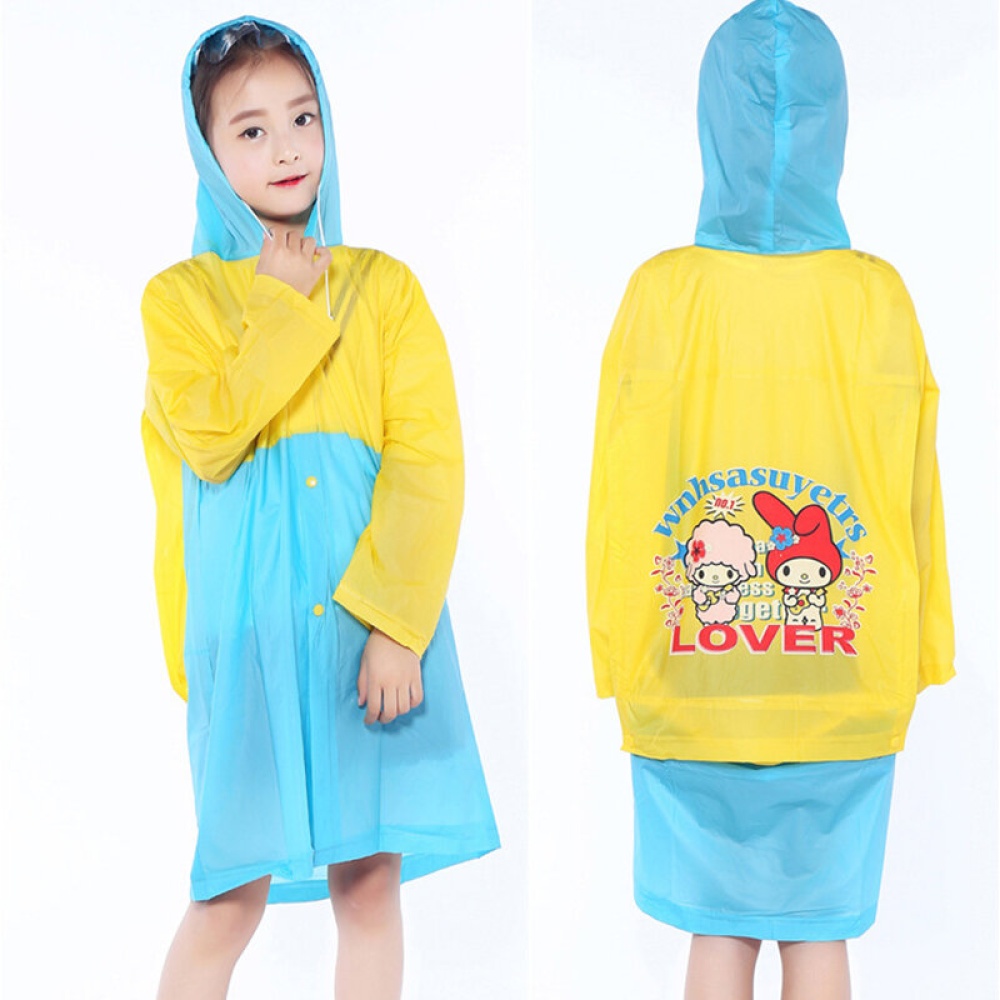 Child Kids Hooded Schoolbag Rain Coat Poncho Raincoat Jacket Cover Long Rainwear Poncho PVC - Blue M - Image 2