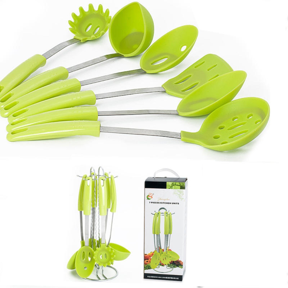 Stainless Steel Silicone Cooking Utensil Set Premium Stand Cooking Spoon Spatula Soup Ladle - Image 2