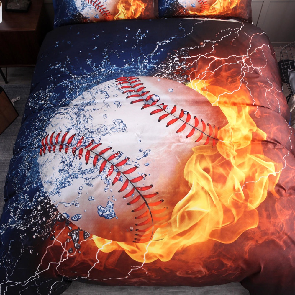 3PCS Bedding Sets Bedclothes Baseball Print Quilt Duvet Cover Pillowcase Decor - 230cm x 260cm - Image 2