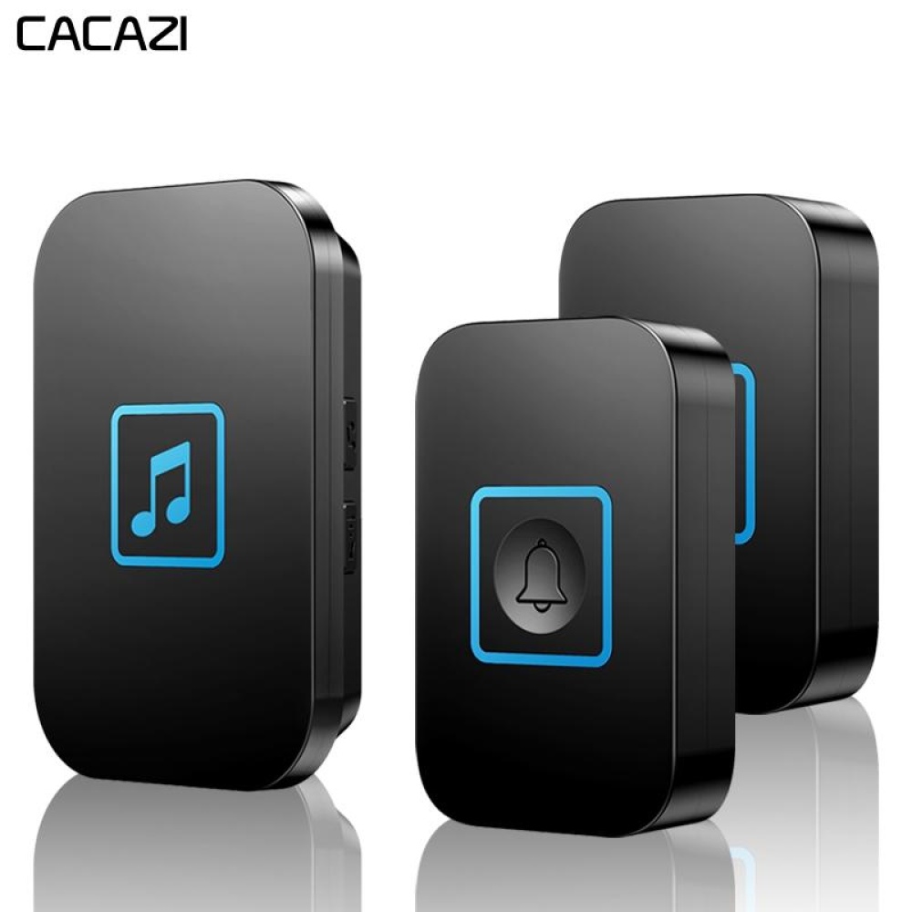 CACAZI Wireless Doorbell Waterproof 300M Remote Battery 2 Button 1 Receiver Intelligent Home Calling Bell - Black US Plug