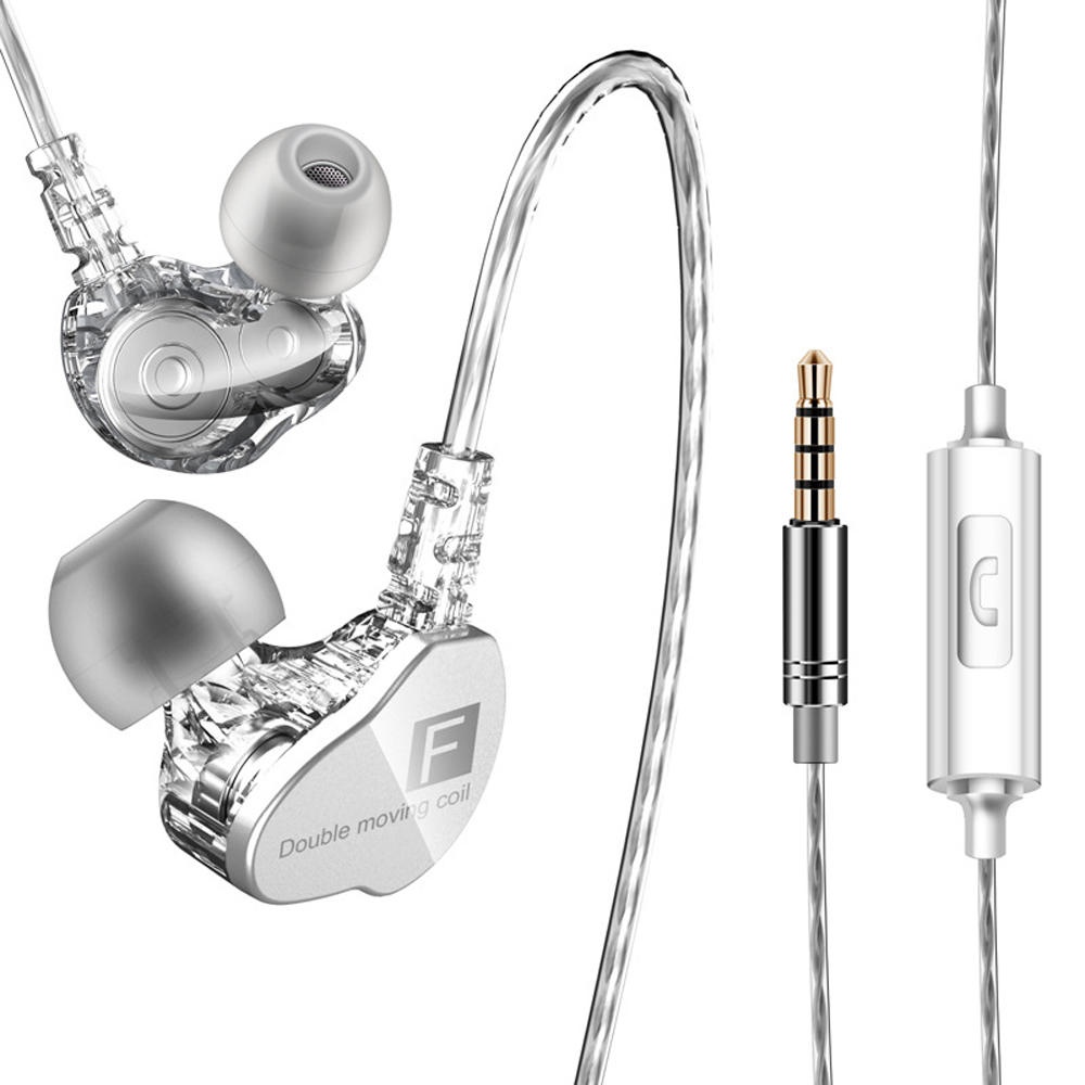 QKZ CK9 3.5mm In-Ear Dual Moving Coil Earbuds HiFi Earphone With Microphone - Clear