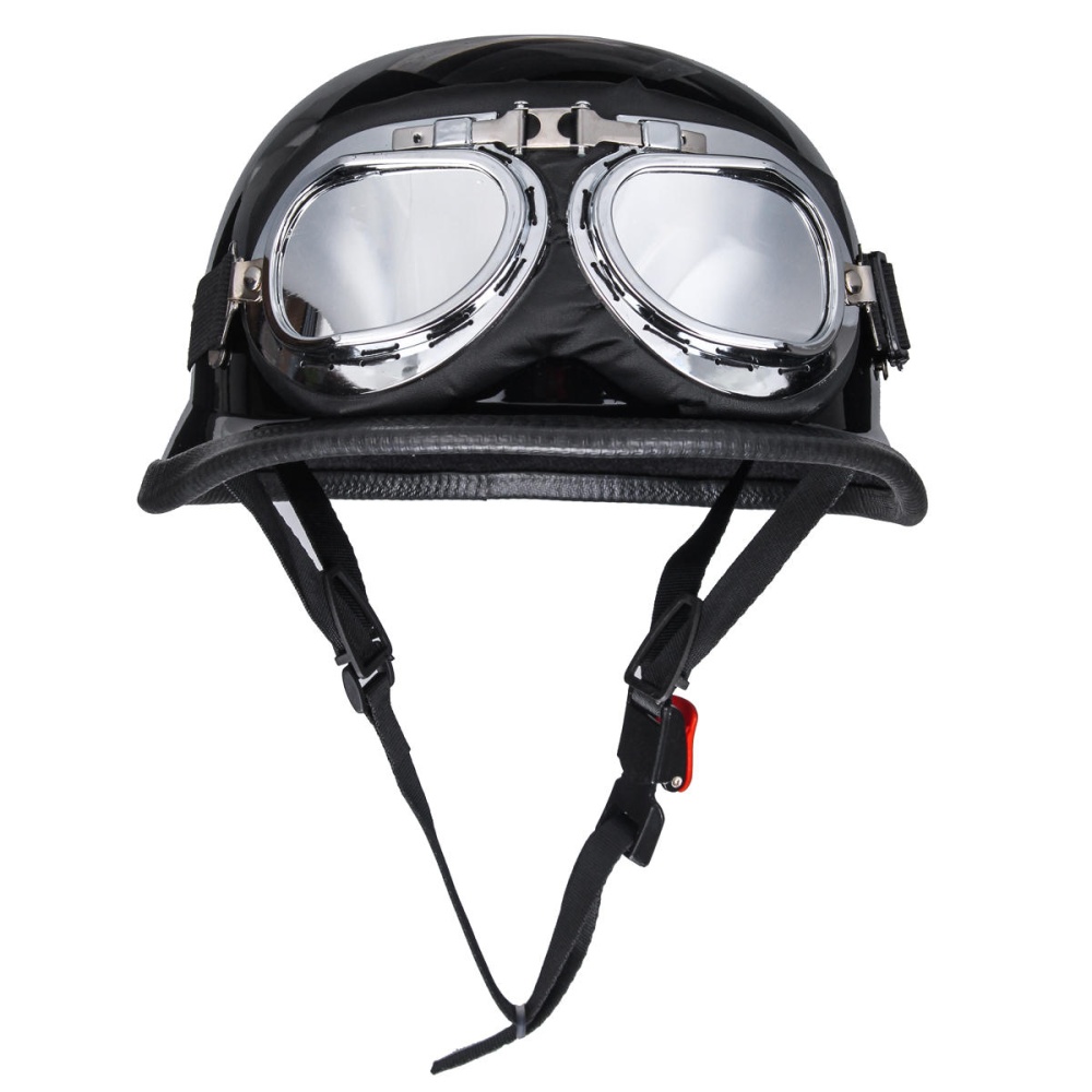 Retro Vintage Motorcycle Bike Riding Half Face Breathable Helmet with Goggles - Black brown - Image 2