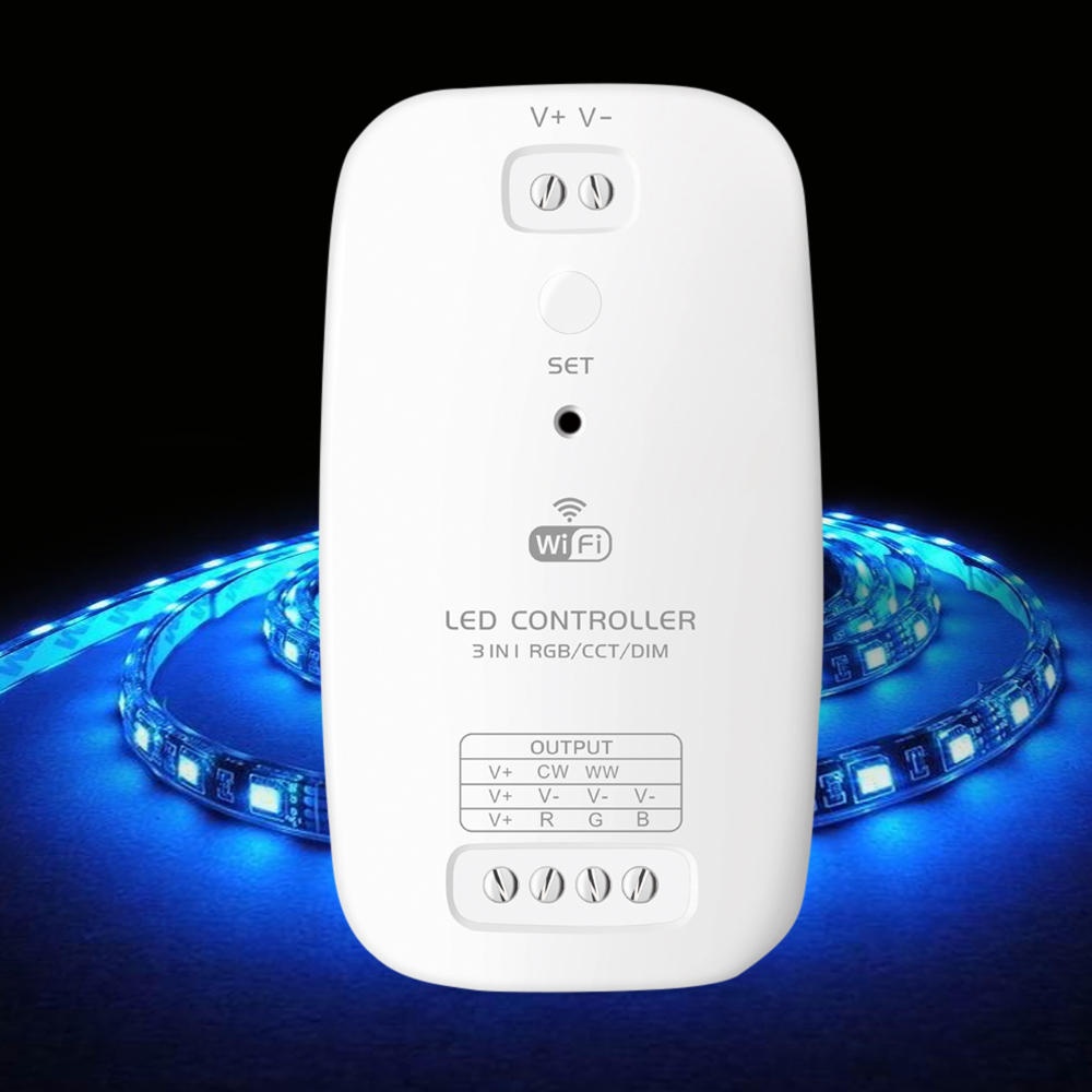 DC9V-24V RGB CCT Dimmer 3 in 1 WiFi Smart APP LED Strip Light Controller Work with Amazon Echo Alexa