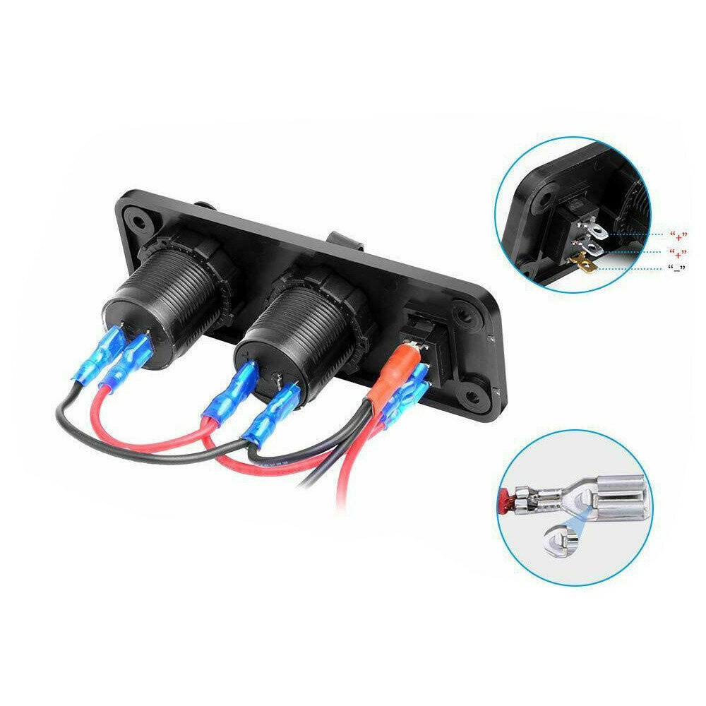 3 in 1 Dual USB Charger LED Voltmeter 12V 24V Power Socket On-Off Switch Panel Black Marine Dual USB Charger Boat Marine Motorcycle Car - Image 2