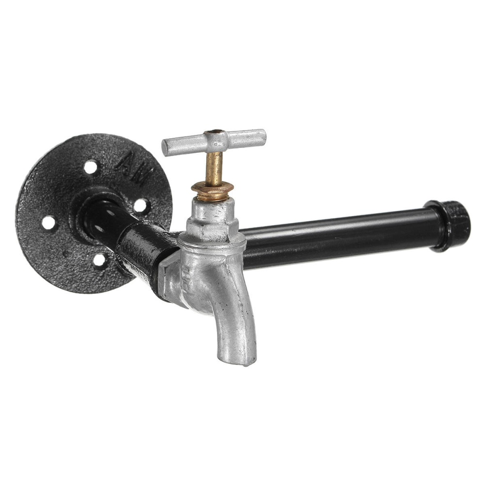 Industrial Iron Pipe Toilet Paper Tissue Roll Holder Faucet Style Rustic Wall Mounted Paper Holder - Image 2