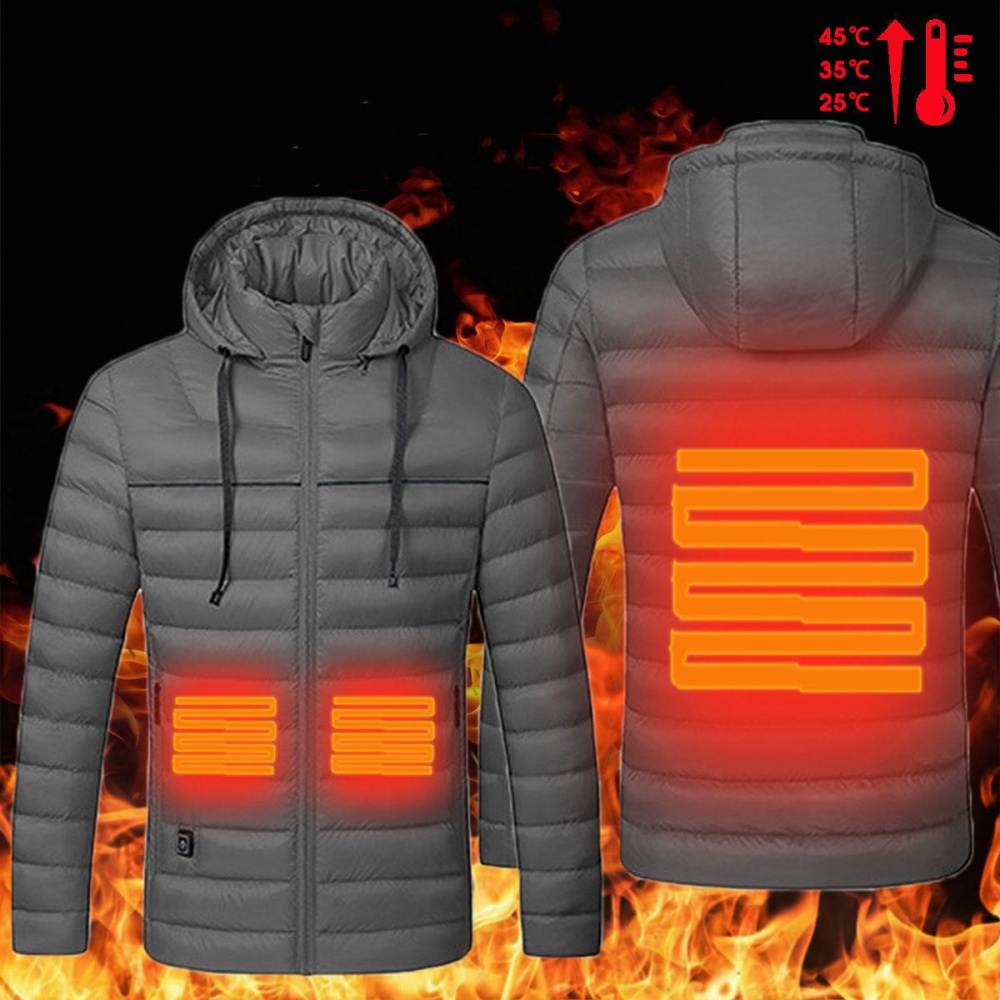 Waterproof Electric USB Heatiing Warm Hooded Jacket Winter Heated Coats - Black M - Image 2