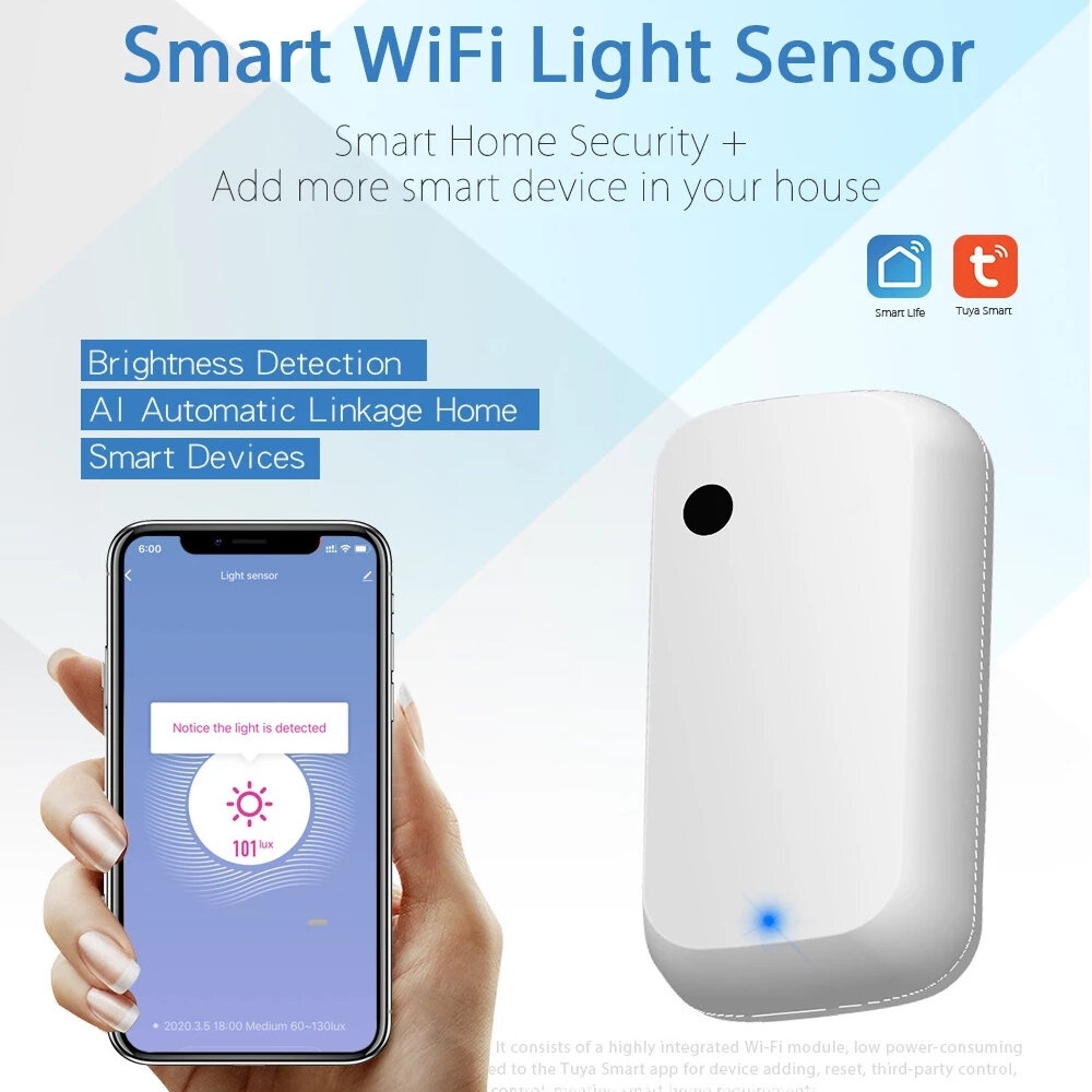 Bakeey Tuya Smart Home WIFI Light Sensor 0~1000 Lux 180 ° Illuminance Smart Brightness Monitor Alarm - Image 2