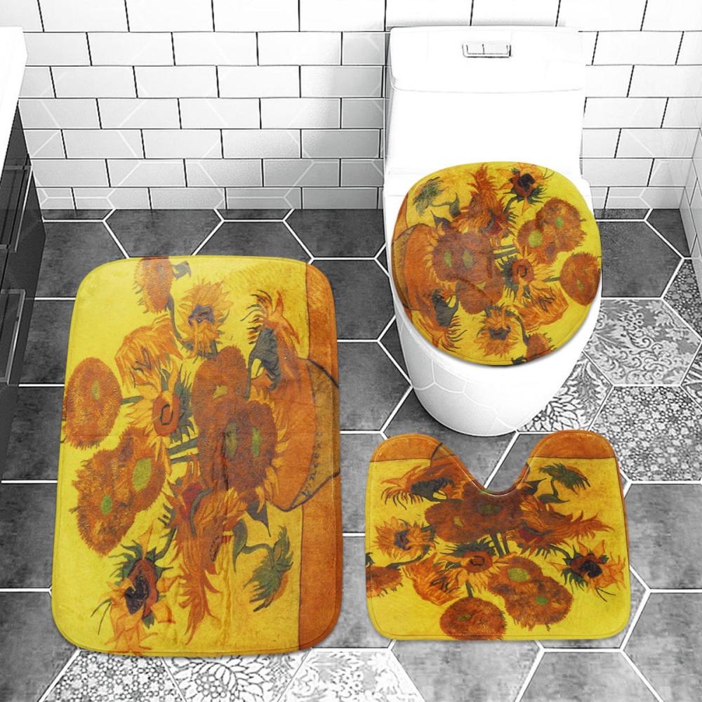 180x180cm Sunflower Bath Fabric Shower Curtains Waterproof Lid Toilet Cover Mat - B - Image 2