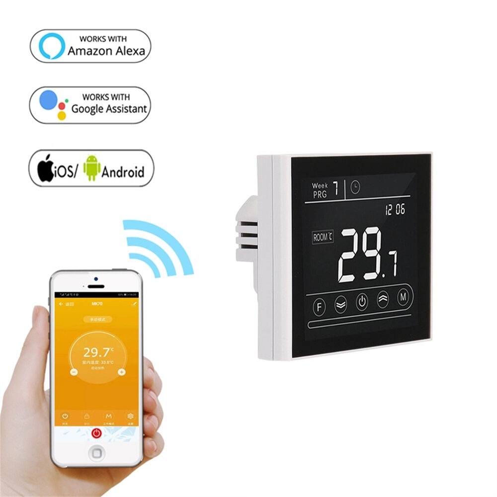 MINCO HEAT MK70GB-W AC95~240V WIFI Thermostat for Electric Floor Heating Touch Screen Temperature Controller Work with Alexa Google Home - Black