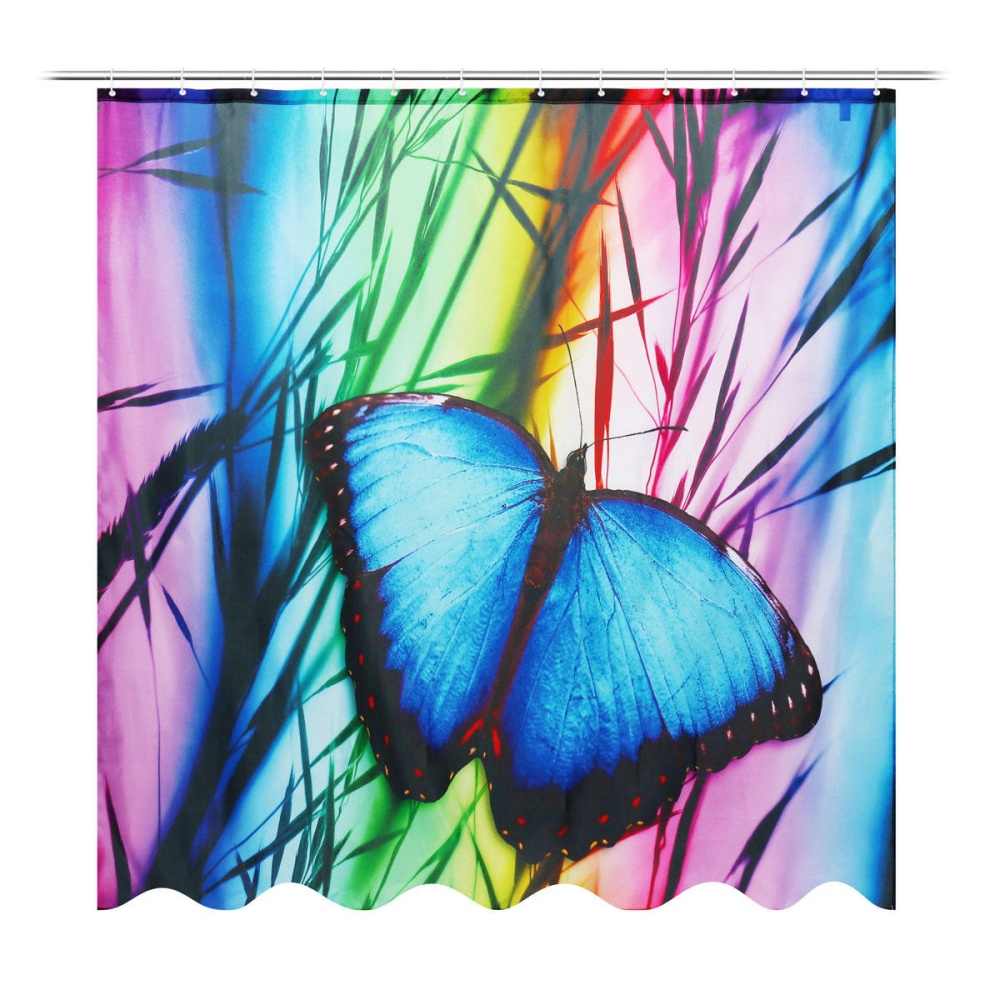 71''x71'' Buterfly Bathroom Bath Anti-Rust Shower Curtain Waterproof With 12 Hooks - Image 2