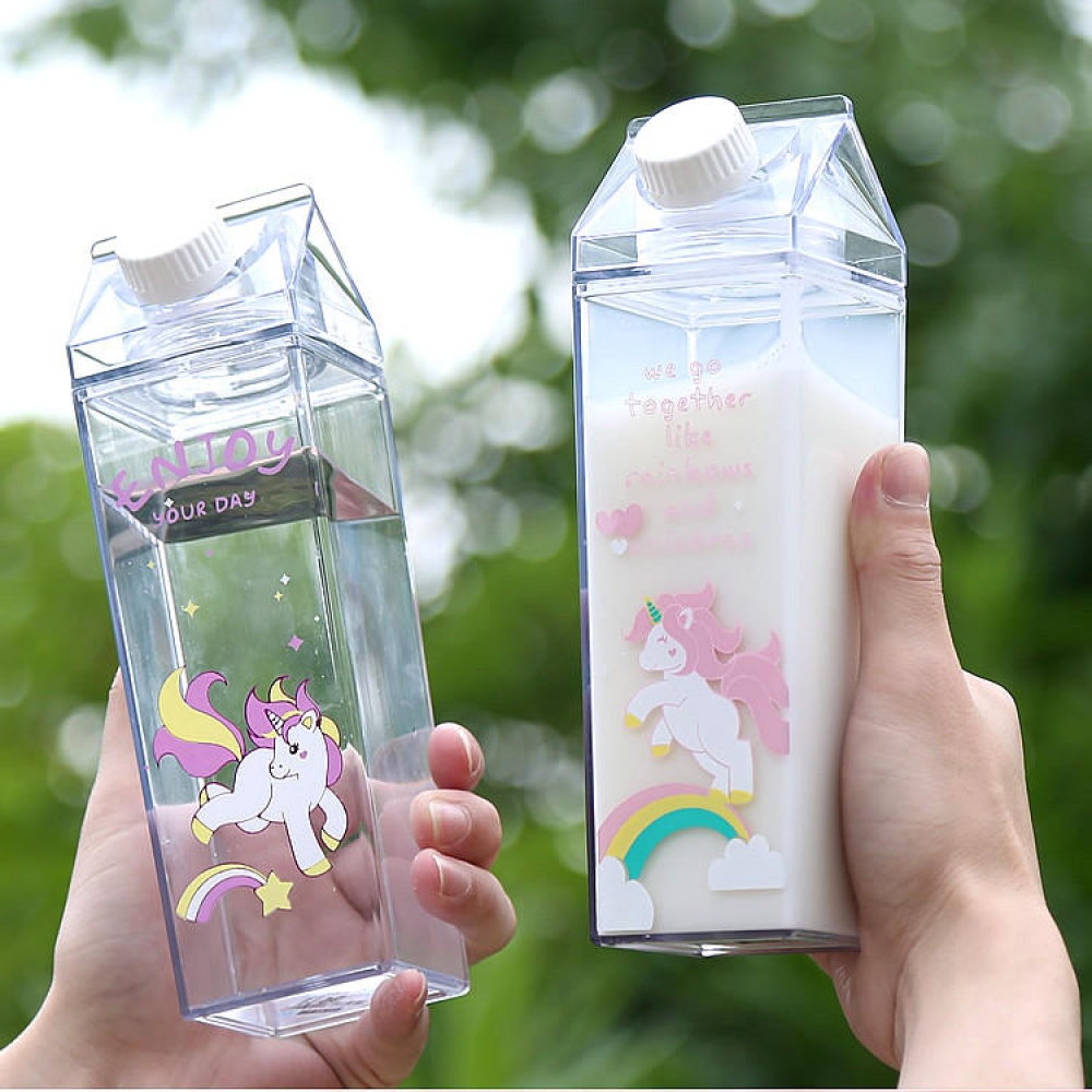 Portable Cup Novelty Milk Carton Shaped Cartoon Unicorn Printed Water Bottle - 2# - Image 2